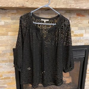Daniel Rainn Sheer Tie Neck Blouse with Design